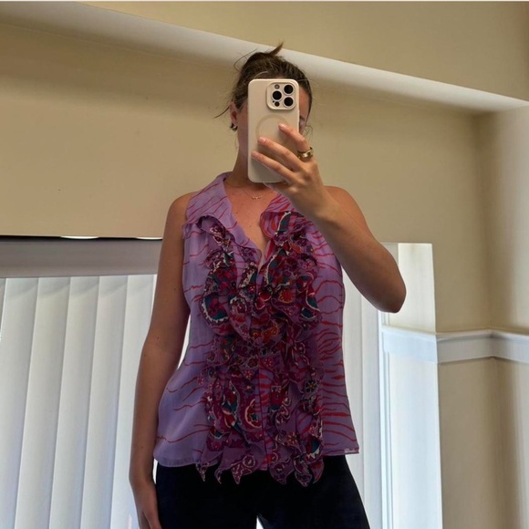 Emanuel Ungaro Tops - Purple Floral Women's sleeveless blouse